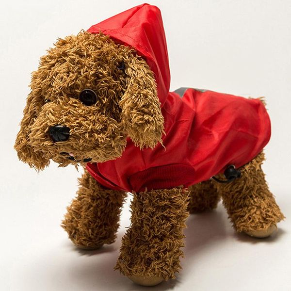 

dog apparel solid color drawstring raincoat pet hooded creative reflective waterproof raincoats for small pets supplies