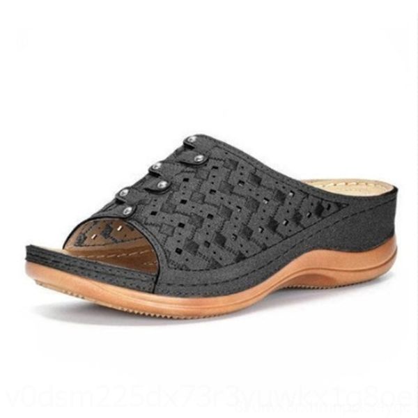 

tl3t summer women's versatile sals slip resistant super comfortable slippers large casual sandals with thick heel and bottom, Black