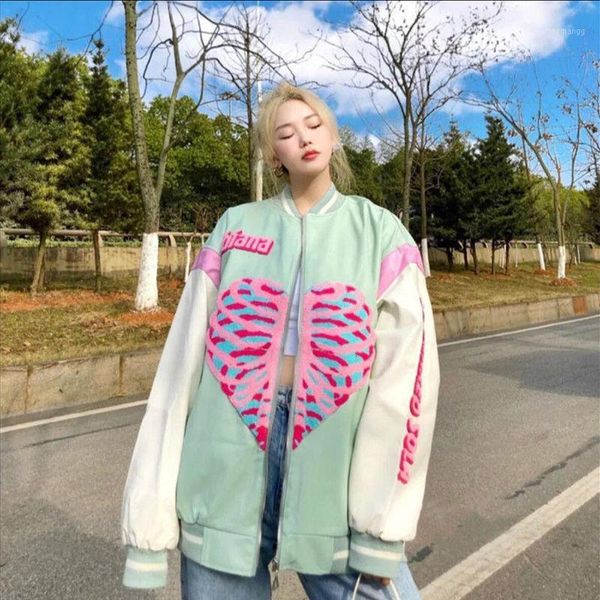 

women's jackets 2021 national tide love vibe baseball uniform jacket female student spring and autumn flower women, Black;brown