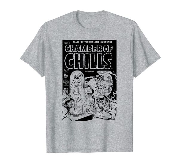 

creepy chamber of chills horror comic book-golden age comics t-shirt, White;black