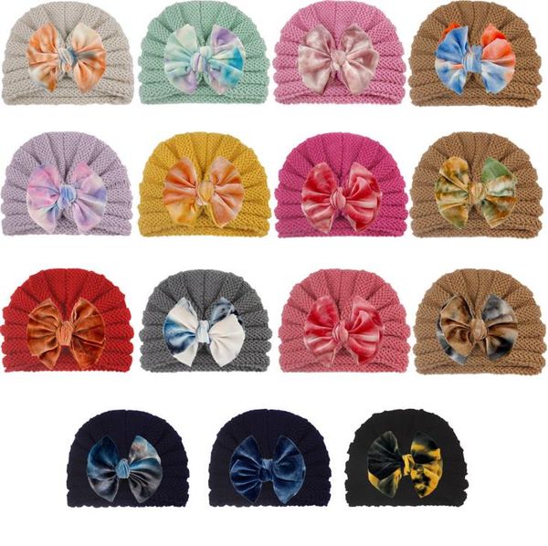 Chapéu de bebê de malha quente de inverno para meninas crianças infantis criança criança de veludo laço boné outono bonito clássico beanie 0-4Y