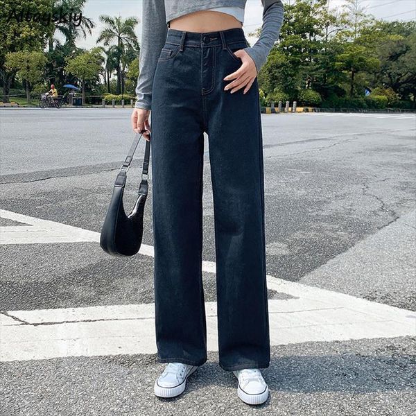 

jeans denim full length womens short high waist casual ulzzang plus size autumn stylish wide leg trousers for mom chic, White;black