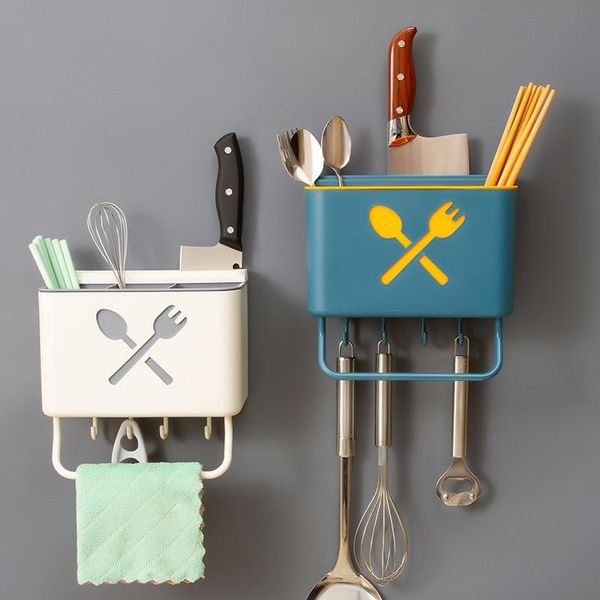 

kitchen storage & organization wall-mounted drain tool rack tableware spoons hold box with knife towel pantry organizer supplies