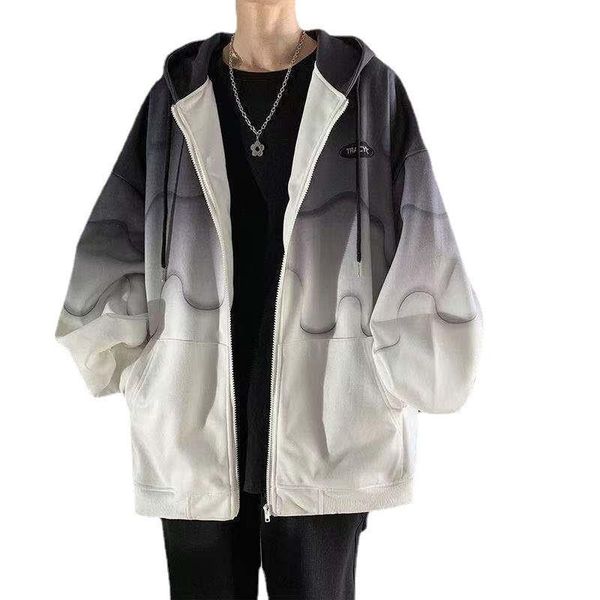 

women's jackets fashion gradient jacket women cardigan student casual loose couple hooded baseball uniform long sleeve sweater coat jd1, Black;brown