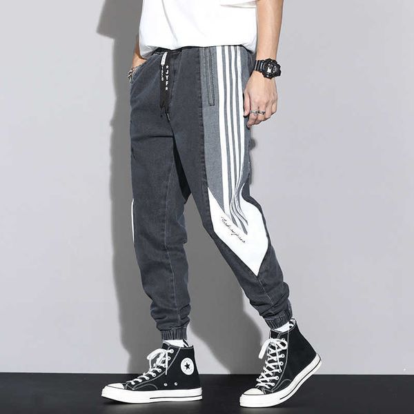 

brand fashion ins large men's pants bottom 2021 loose jeans casual, Blue