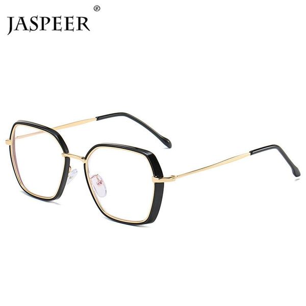 

fashion sunglasses frames jaspeer women geometric eyeglasses light weight metal optical men anti-blue goggle trendy eawear, Black
