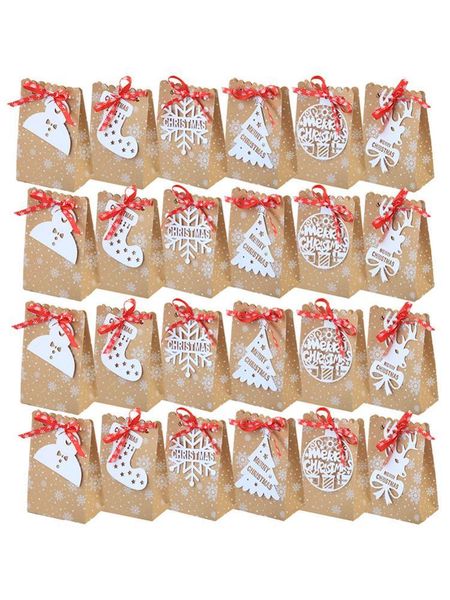

gift wrap 24pcs christmas bags kraft pouch set snowflake candy box year 2021 kids favors packing bag natal