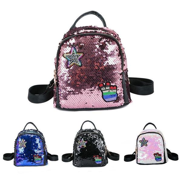 

backpack women school bags for girls small backpacks female travel sequins blue