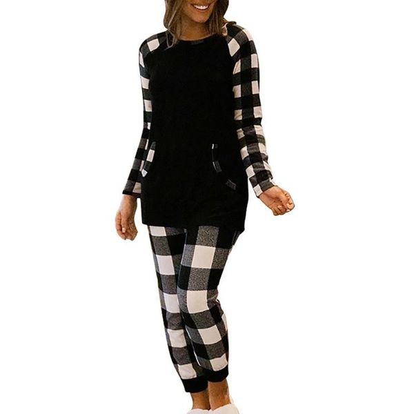 

men's sleepwear autumn women's fashion casual loose suit pajama sets colored suitcase sleeves round neck home clothing pullover, Black;brown