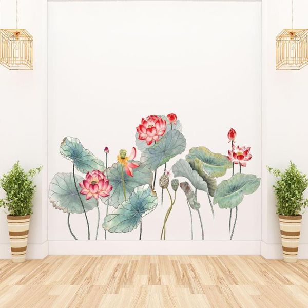 

wall stickers mamalook chinese style lotus leaf sticker tv sofa living room background wallpaper decor art mural