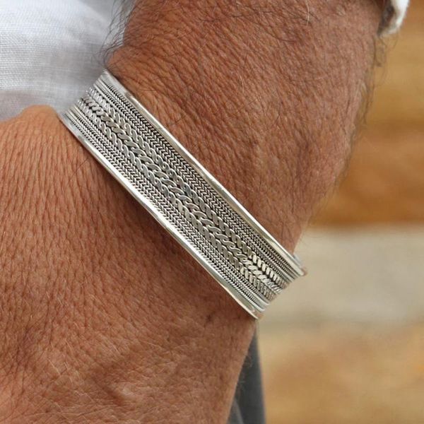 

bangle twisted woven handmade 925 sterling thai silver wide bracelet couple open bracelets, Black
