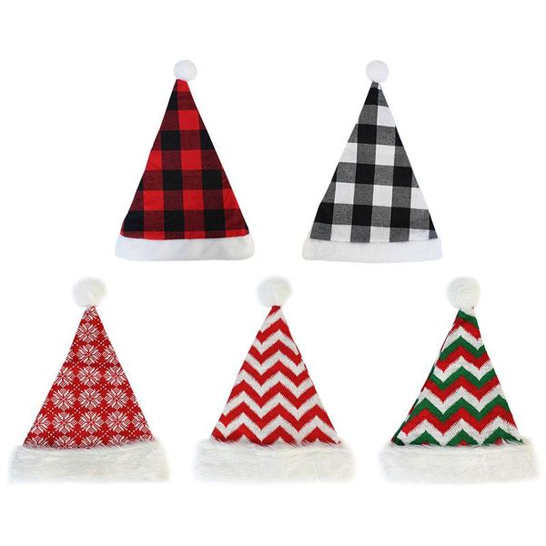 

christmas decorations 1pcs soft plush cute cap santa claus check stripe hats suitable for both adults and children