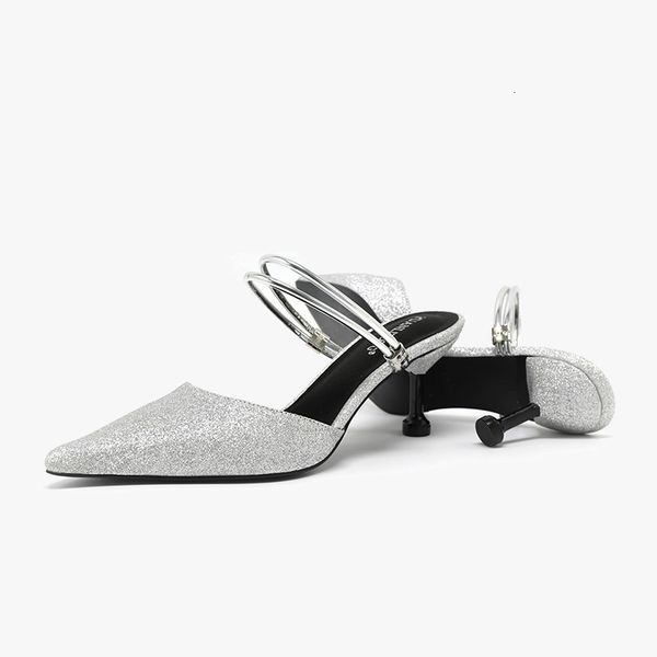 

sandals thin heeled personalized pointed two wear sequins korean fashion women's high heels, Black