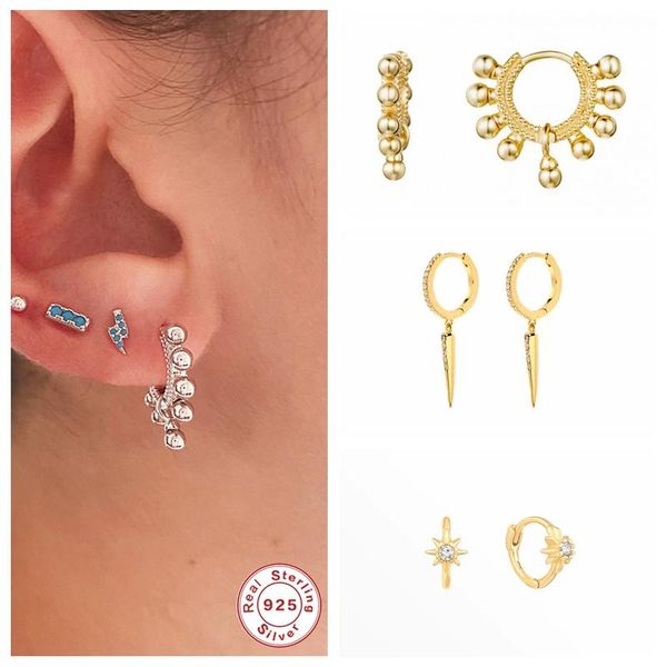 

fine jewelry 925 sterling silver sparkling cz gothic piercing pendientes huggies hoop earring for lovers' couples woman earrings & hugg, Golden;silver