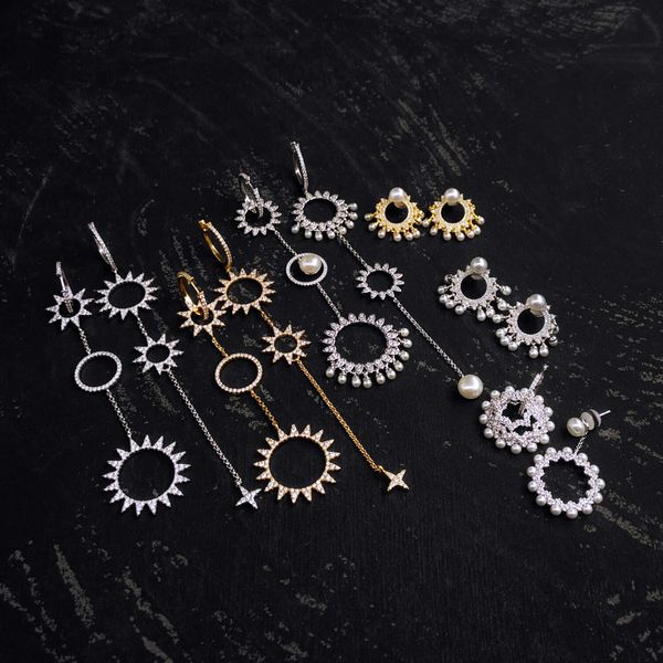 

s925 sterling silver sunflower long pearl tassel gear dangle earrings personality fashion temperament trend luxury jewelry monaco earring