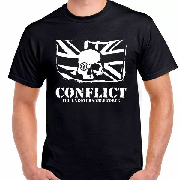 

conflict the ungovernable force skull anarchy t shirt tee all sizes and colors, White;black