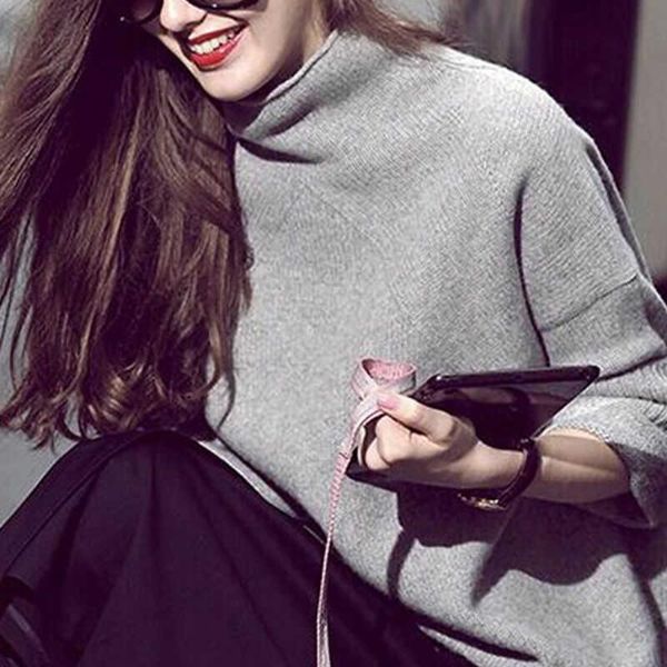 

women's sweaters loose blend women cashmere sweater long high-necked sleeve coat 100% bottoming knitwear, White;black