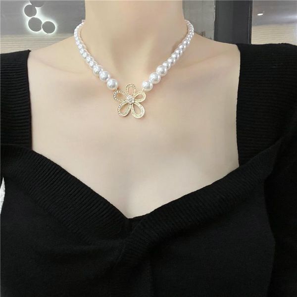 

pendant necklaces high simulated-pearls flowers luxury necklace women rhinestone big statement, Silver