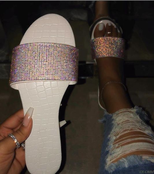 

slippers dimond women summer crystal hollow flat slide ladies open toe comfort slip on outdoor beach sandals woman shoes, Black