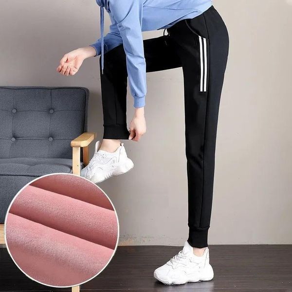 

women's pants & capris women winter warm harem casual korean style stacked joggers thicken woolen sweatpants black fleece high waist tr, Black;white