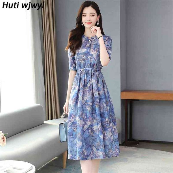 

casual cotton linen midi dresses women elegant bodycon party vestidos summer vintage print plus size sundress 210528, Black;gray