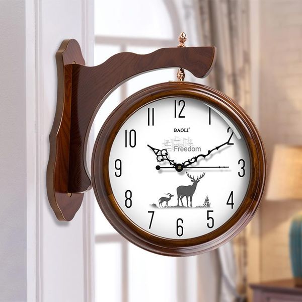 

wall clocks vintage silent clock digital arabic wooden nordic classic double sided living room wandklok home decor ad50wc