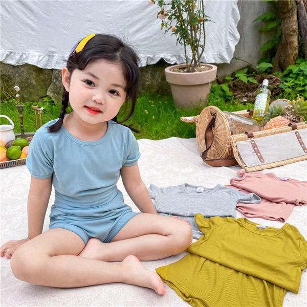 

boys and girls suits summer baby pajamas men's and women's home wear short sleeve shorts air conditioning suit children's mod, White