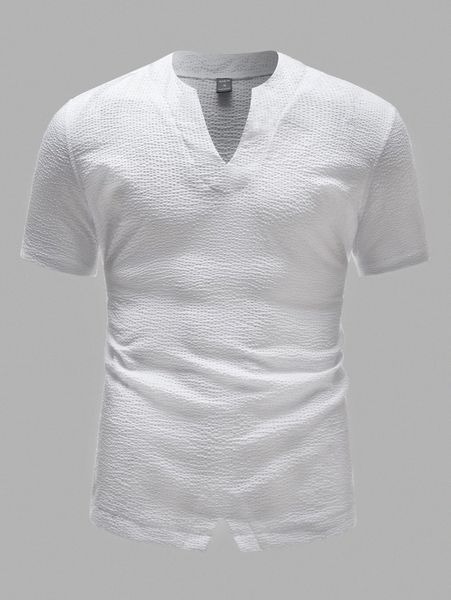 

men notched neck split hem shirt o2vw#, White;black
