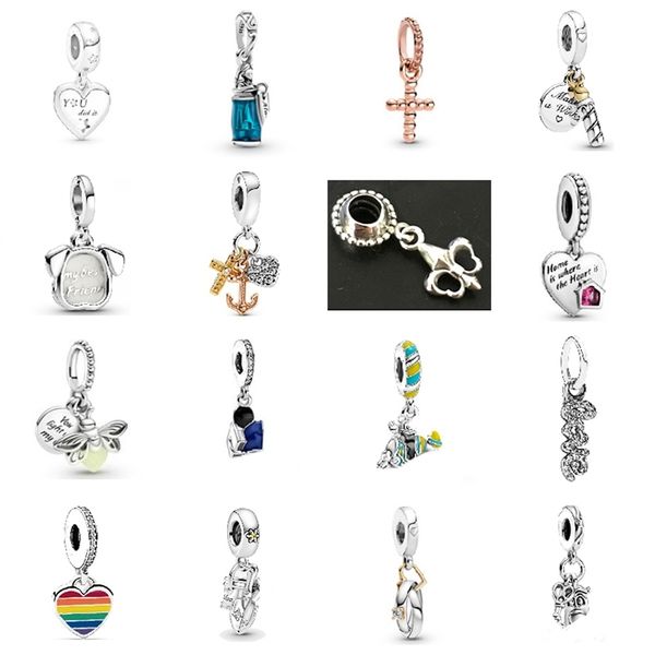 

new 2021 100% 925 sterling silver letter pendant fit diy original bracelet fshion jewelry gift, Black