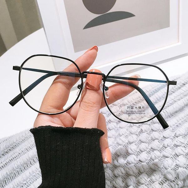

fashion sunglasses frames classic computer eyeglasses round vintage metal glasses frame women men optical anti-blue light eye wear, Black
