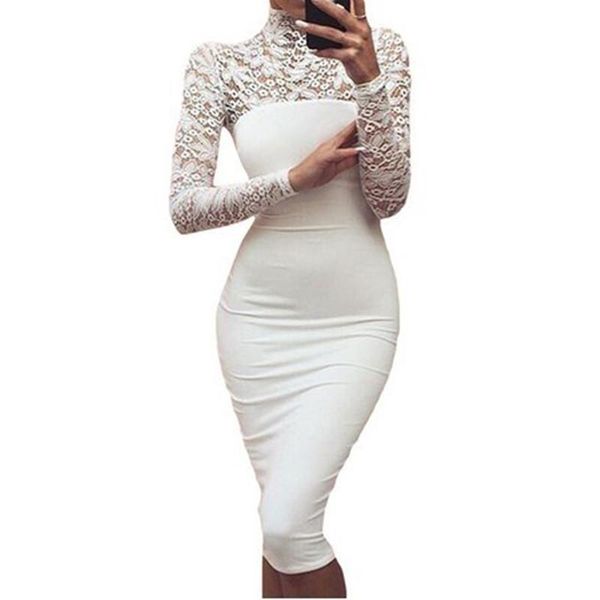 

casual dresses women autumn lace dress 2021 winter turtleneck long sleeve red black club factory bodycon bandage midi party, Black;gray