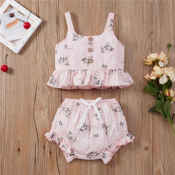 

girls summer two piece sets fashion flower print ruffles suspender and triangle short pants holiday outfits clothing, White
