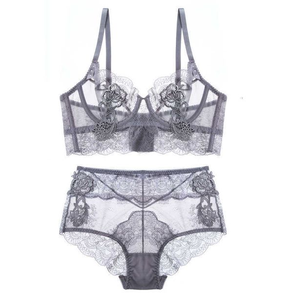 

lace french underwear suit no sponge hollow perspective ultra thin bra small gathered, Red;black