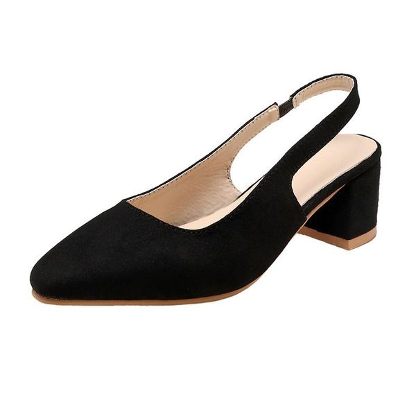 

dress shoes beige suede pointed elegant elastic band pumps shallow mouth women's square heel dating office wild female 365, Black
