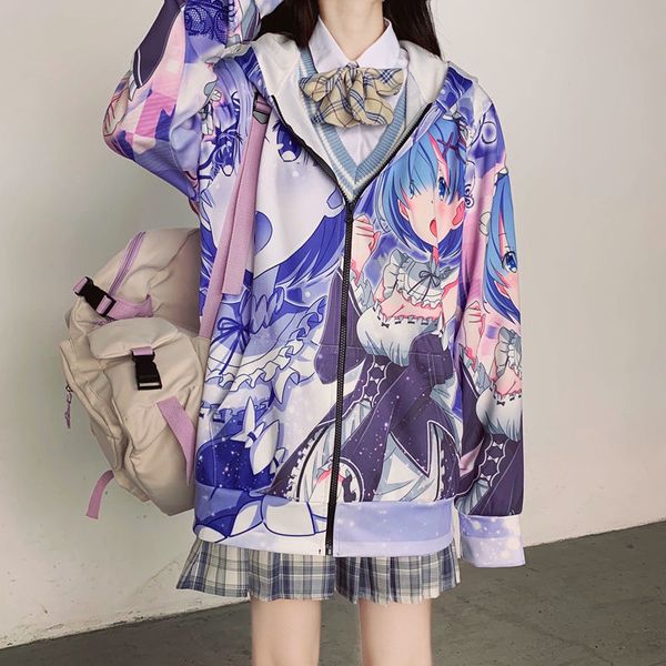 

women's hoodies & sweatshirts a hooded 3-d animated hoodie, autumn jacket with large japanese casual-sized harajuku zipper, sweater a b, Black