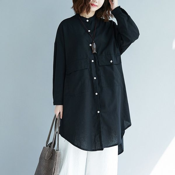 

oversized women cotton linen long shirts new arrival spring simple style vintage solid color loose female casual s3695 210412, White