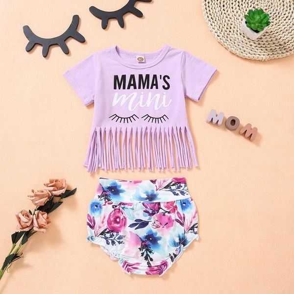 

clothing sets born infant baby girls summer tassels letter +floral shorts outfits set, White