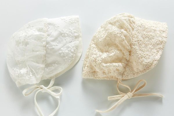 

born infant baby girl lace flower embroidery pattern sunhat summer fairy sweet cute princess tied rope hat caps & hats, Yellow