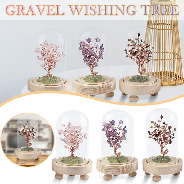 

natural crystal aquamarin stone tree with glass cover creative ornaments decor home christmas gift 2021 decorative objects & figurines