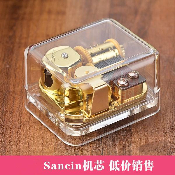

transparent gold-plated spring movement acrylic square music box creative gift eight sound home furnishings decoration decorative objects &