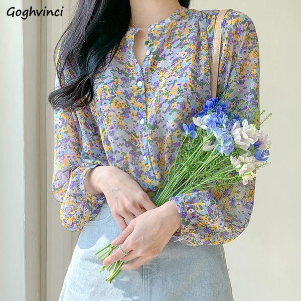 

women's blouses & shirts women floral printed leisure loose elegant chiffon trendy all-match temperament korean style retro, White