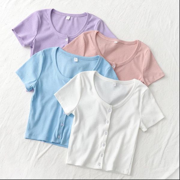 

clothing wholesale summer 2946 women camis u brought the single breasted cultivate morality t shirt with short sleeves, White