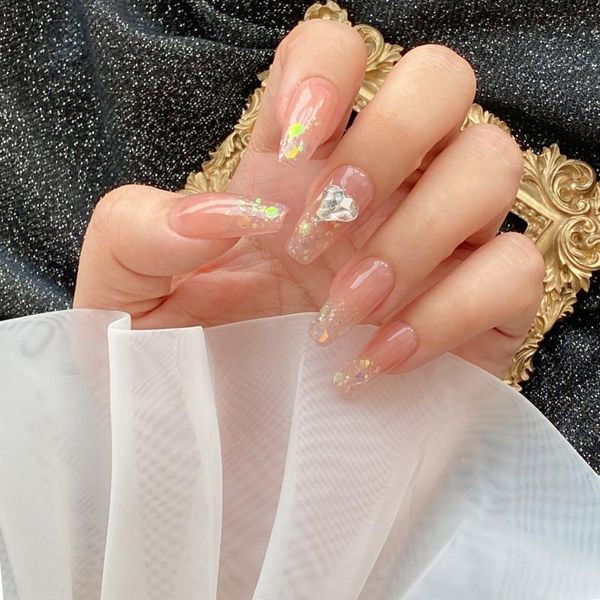 

false nails luxury jewelry long ballet coffin fake crystal diamond french full cover nail art tip xs/s/m/l, Red;gold
