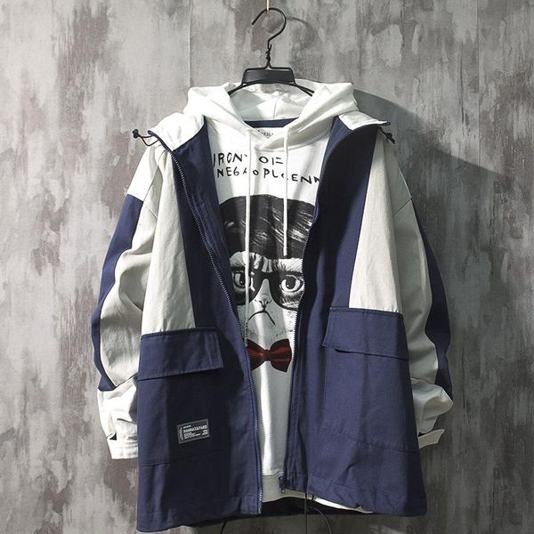 

functional tooling jacket men's spring and autumn korean fashion brand loose hooded hong kong style casual teenagers jackets, Black;brown