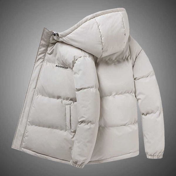 

men's white duck down thick hooded warm jacket, casual coat, winter parker, 5xl, Black