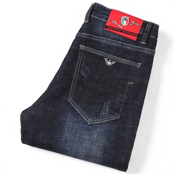 

men's trousers slim elastic cotton jeans eagle fashion business classic style autumn winter denim pants italy fit type, Blue