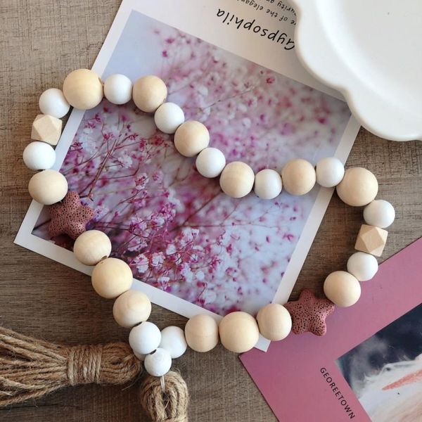 

volcanic rock rustic wood bead garland farmhouse country decor wall boho decorations woven tassel hanging decorative objects & figurines