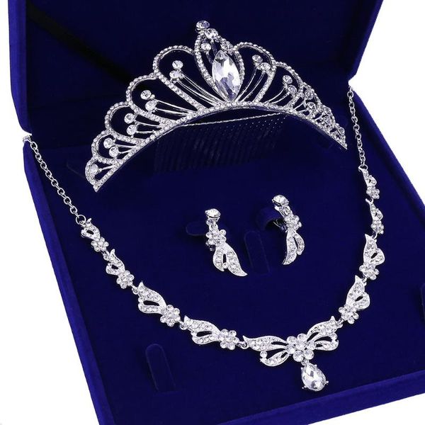 

earrings & necklace baroque crystal bridal jewelry sets women tiaras rhinestone crown set for birthday wedding hair accessories, Silver