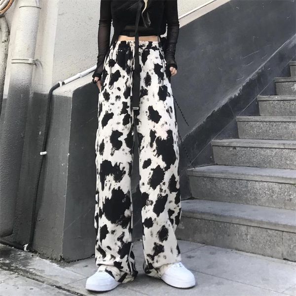 

women's pants & capris high waisted tie dye straight leg for women 2021 summer fashion trend harajuku clothes girl punk style streetwea, Black;white