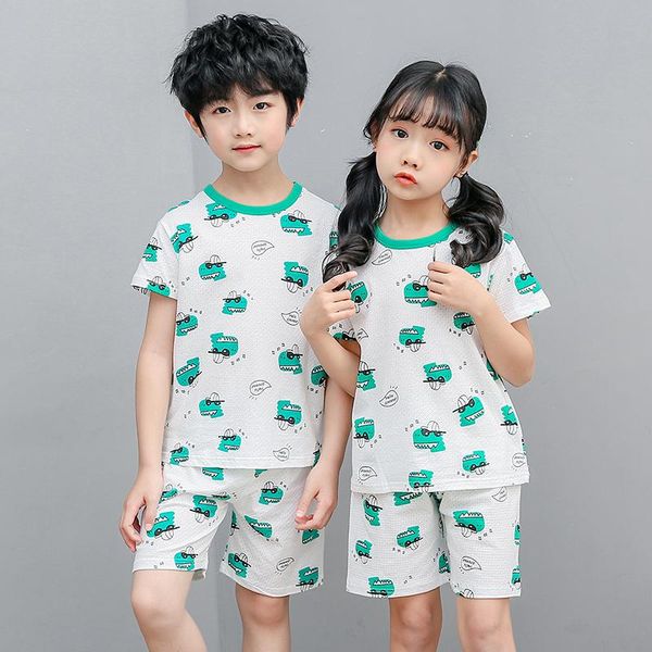 summer short sleeve pajamas boys and girls pajama sets cartoon suits for teen 2pcs/set boy girl clothing, White